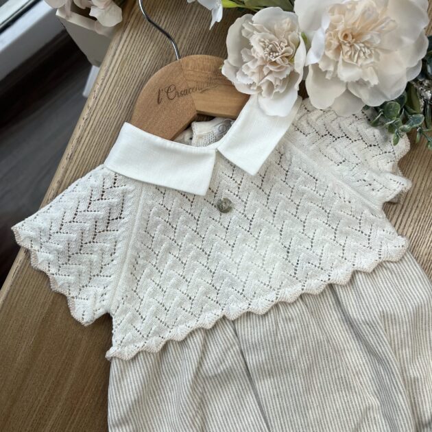 Pagliaccetto bimbo con maglia in cotone e righina crema | Dk152 | Dk