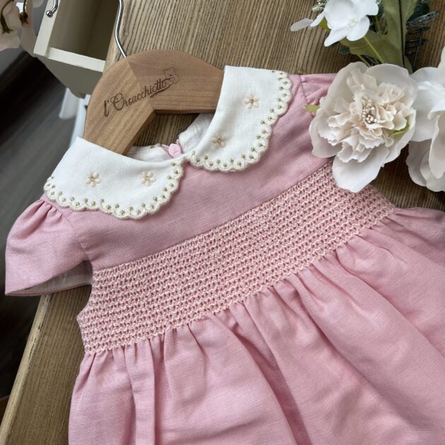 Abito bimba rosa con punto smock e fiorellini | DK391 | DK