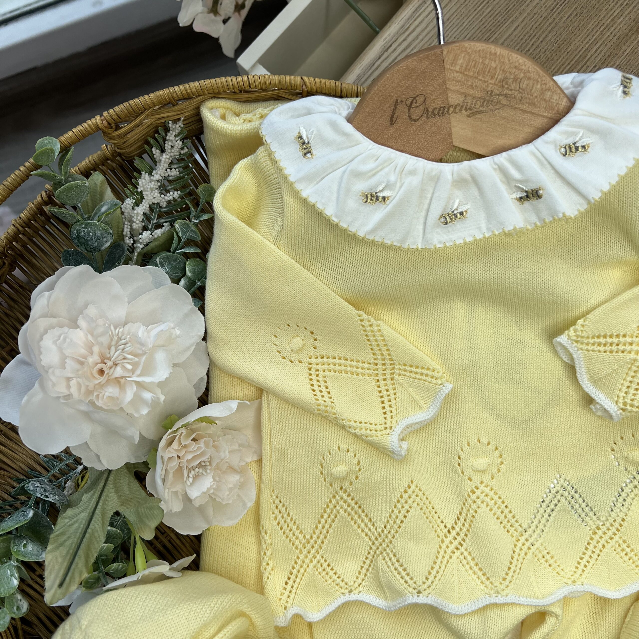 Coordinato nascita neonata 4Pz giallo con api | Filo fi cotone | Dk229 | DK - immagine 6