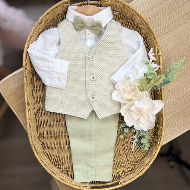 Completo elegante bimbo 4 Pz in verde con gilet e papillon | 41053 | AMB