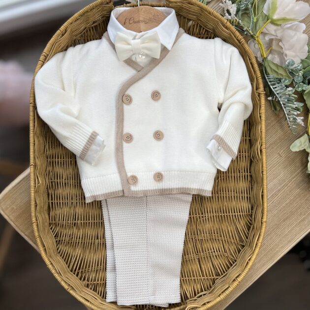 Completo elegante bimbo 4 Pz panna e beige con cardigan | 41250 | AMB