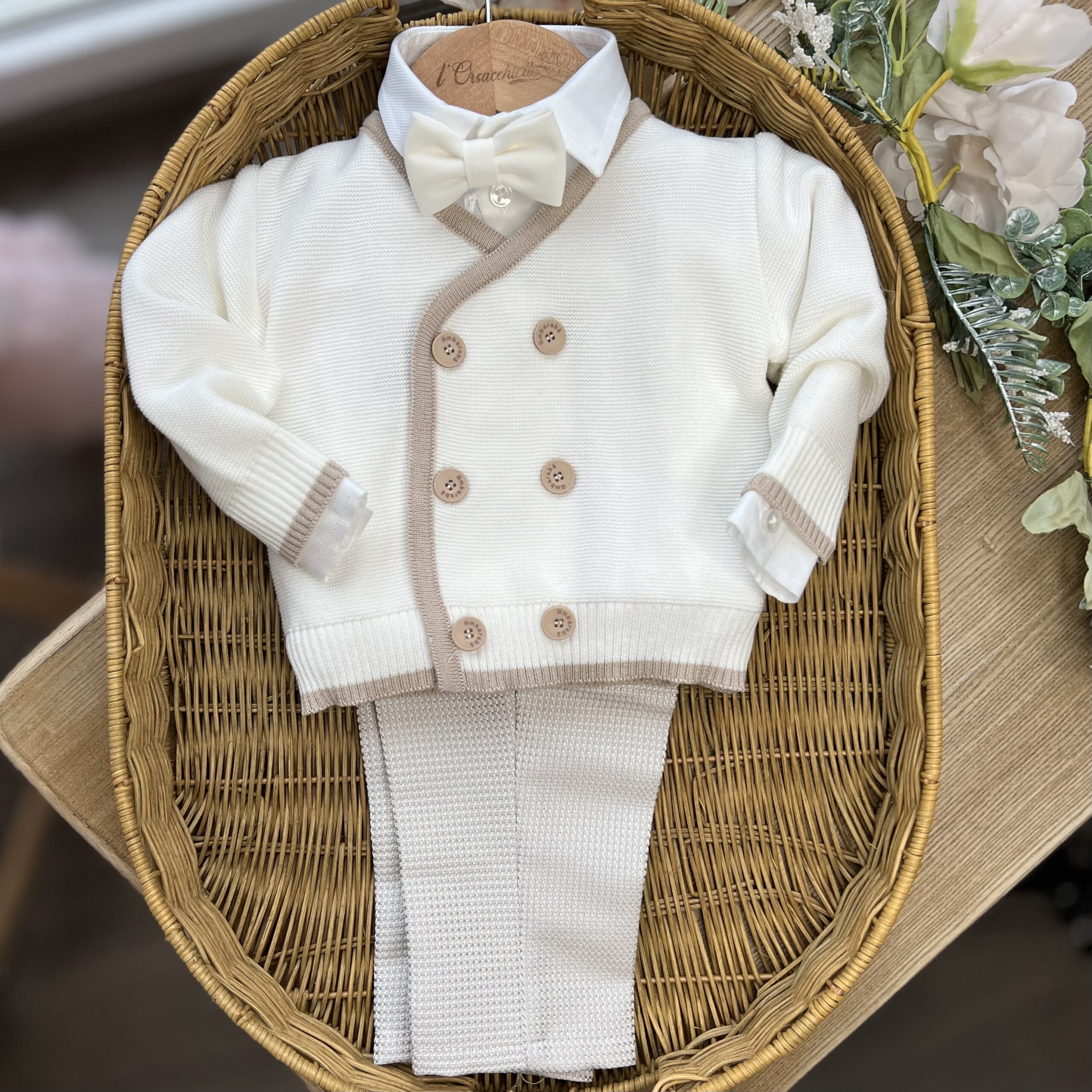 Completo elegante bimbo 4 Pz panna e beige con cardigan | 41250 | AMB