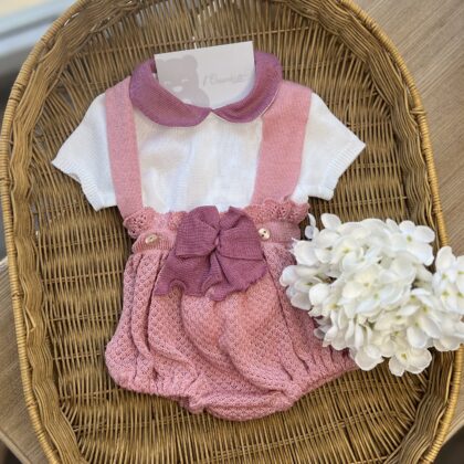 Pagliaccetto bimba rosa con maglia e fiocco | 3024E | PL