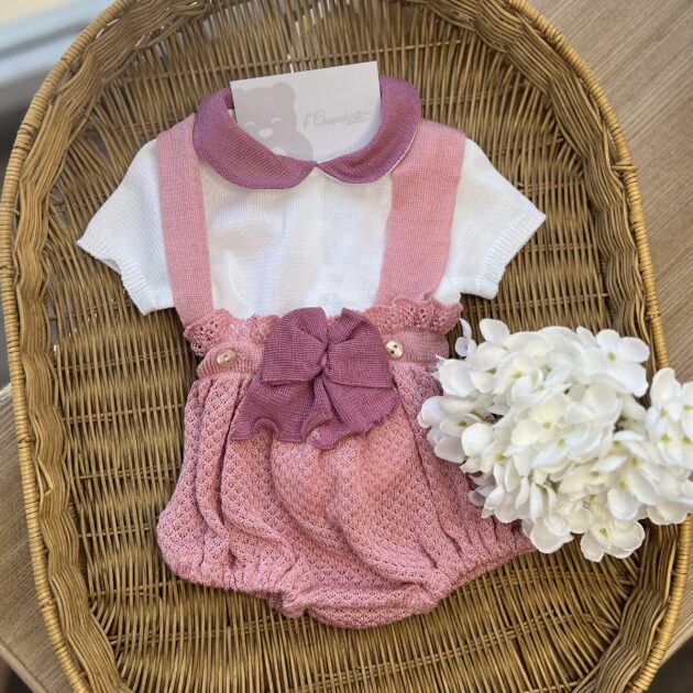 Pagliaccetto bimba rosa con maglia e fiocco | 3024E | PL