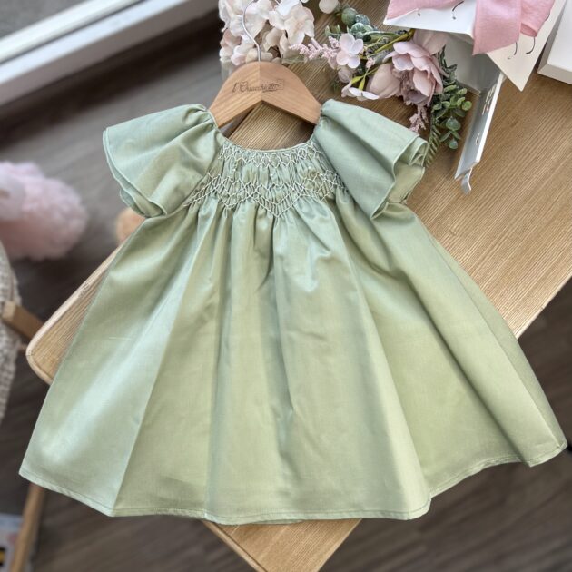 Abito bimba elegante verde con punto smock | 05203 | PR