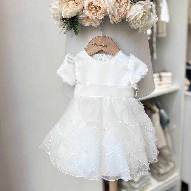 Abito battesimo bimba bianco con petali | 05224 | PR