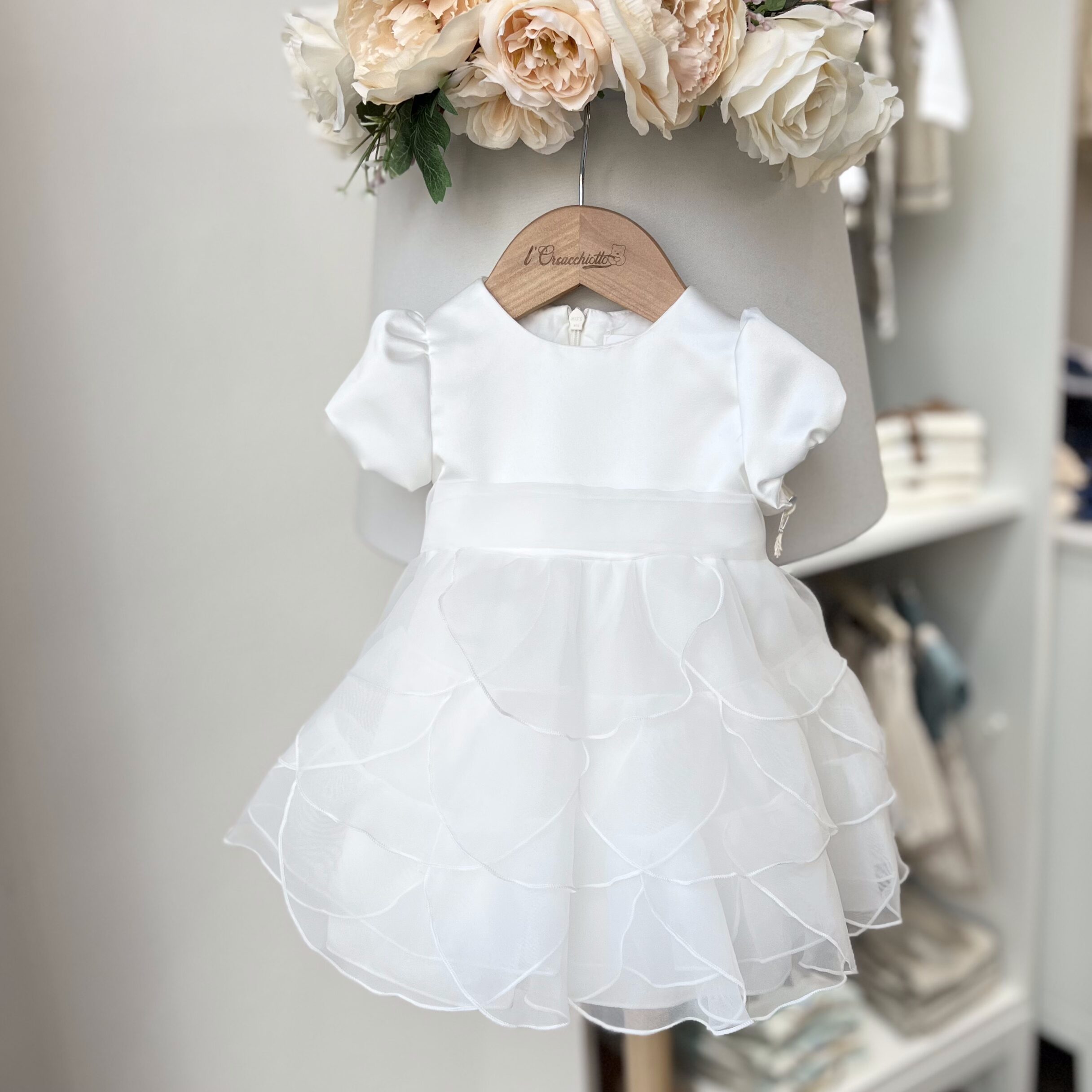 Abito battesimo bimba bianco con petali | 05224 | PR