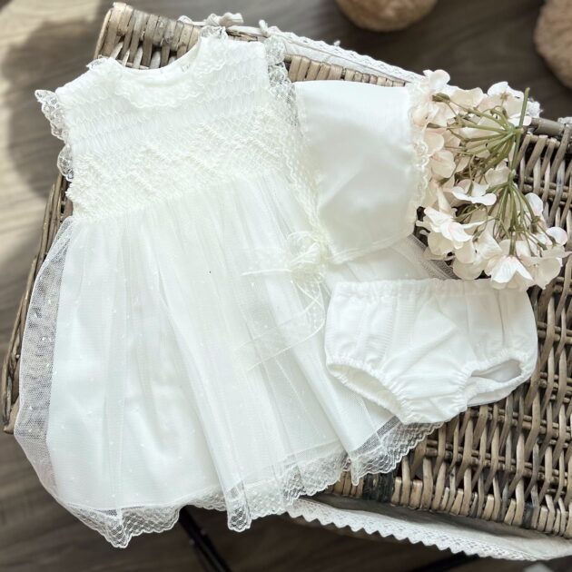 Abito Battesimo bimba punto smock con ricamo | 5713 | NS