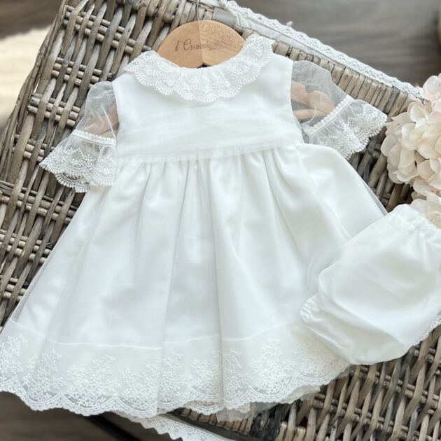 Abito Battesimo bimba bianco in tulle con ricamo | 5732 | NS