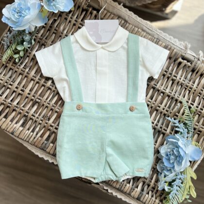 Completo Battesimo bimbo in lino verde | 5303 | NS