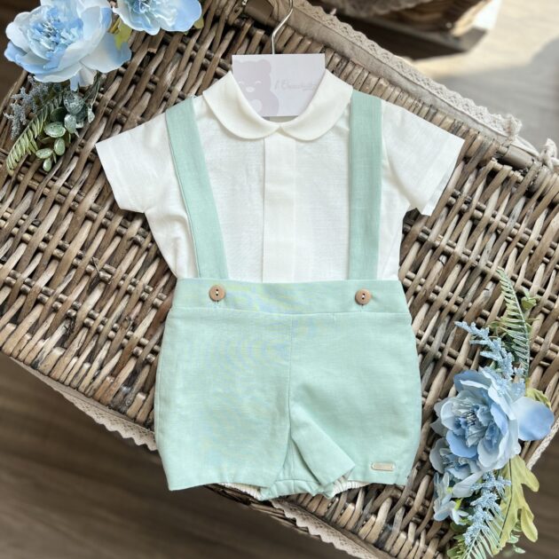 Completo Battesimo bimbo in lino verde | 5303 | NS