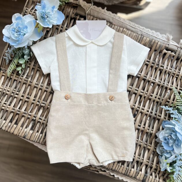 Completo Battesimo bimbo in lino beige | 5303 | NS