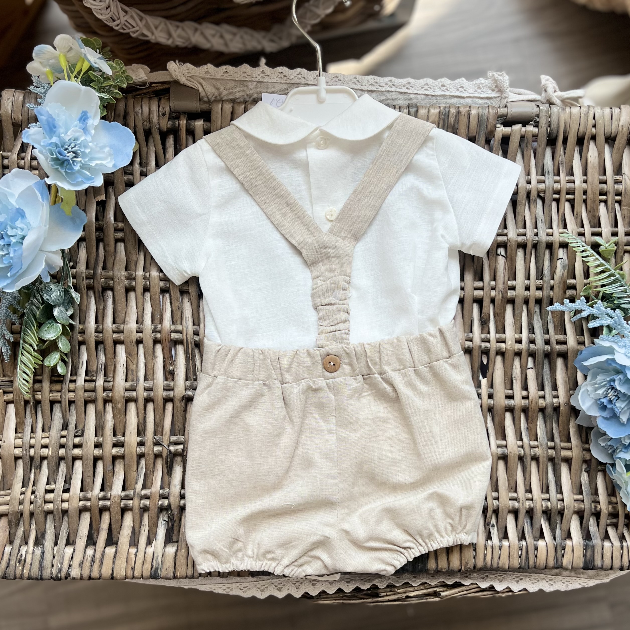 Completo Battesimo bimbo in lino beige | 5303 | NS - immagine 2