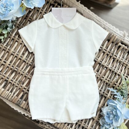 Completo Battesimo Bianco in organza ricamata con merletto fiori | 5708 | NS