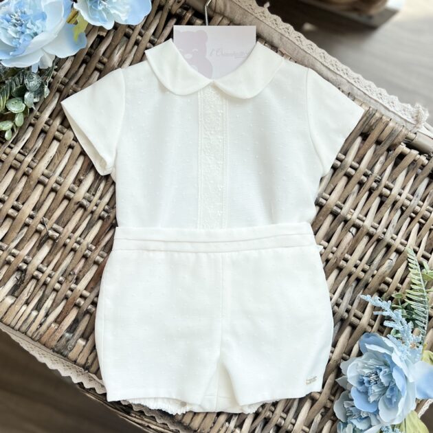 Completo Battesimo Bianco in organza ricamata con merletto fiori | 5708 | NS