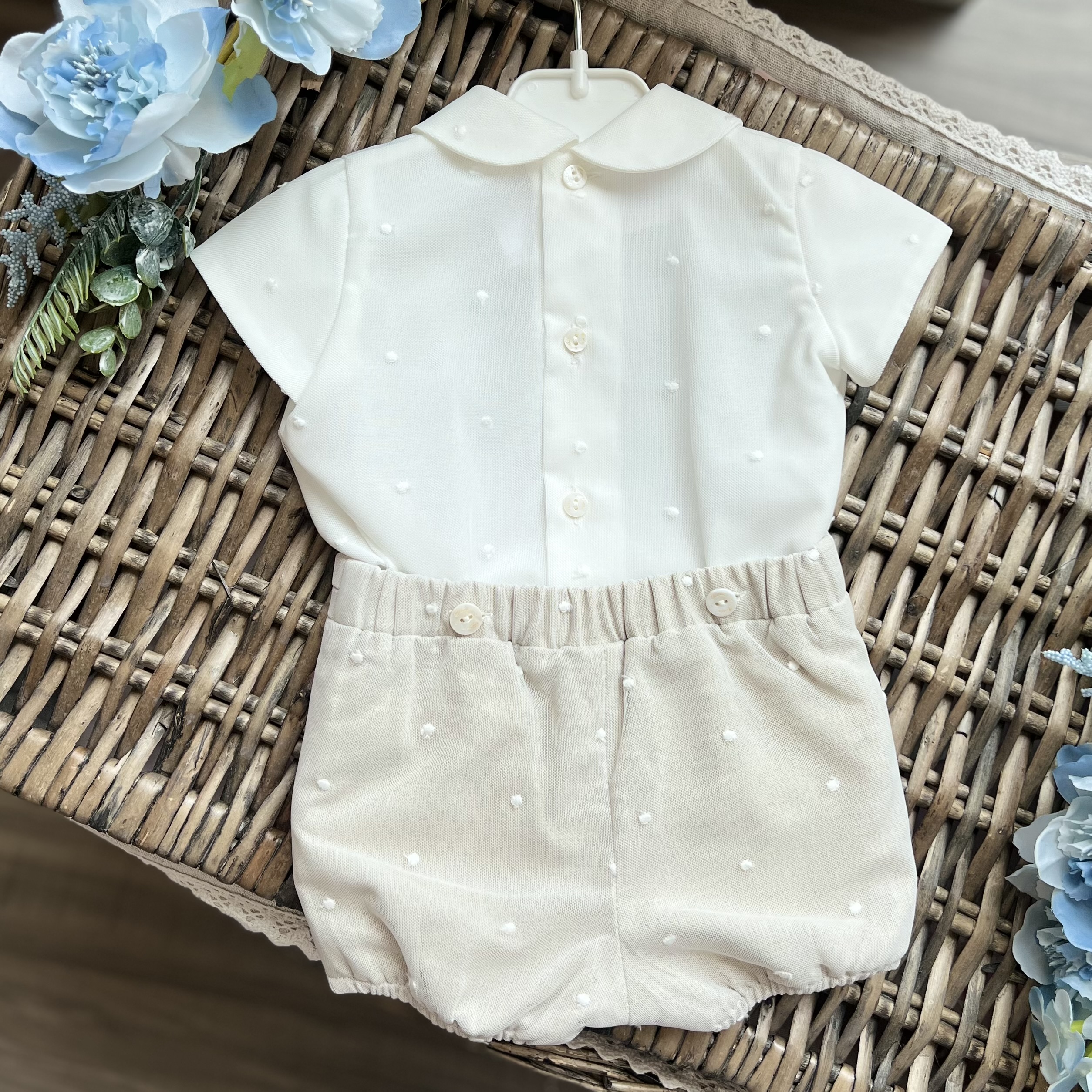 Completo Battesimo bimbo in lino e organza ricamata | 5722 | NS - immagine 2