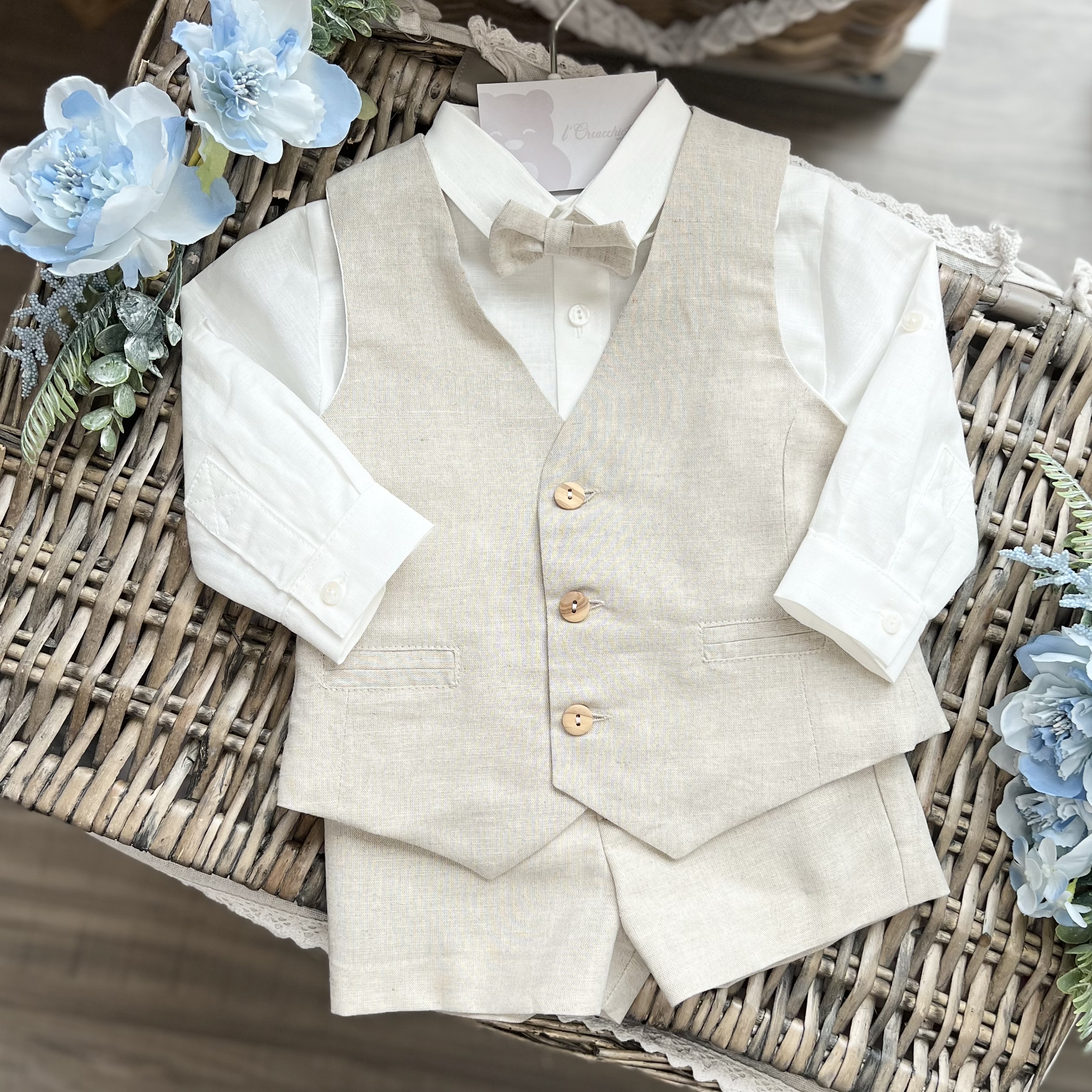 Completo Bimbo Pagetto in Lino Beige | 5257 | NS - immagine 2