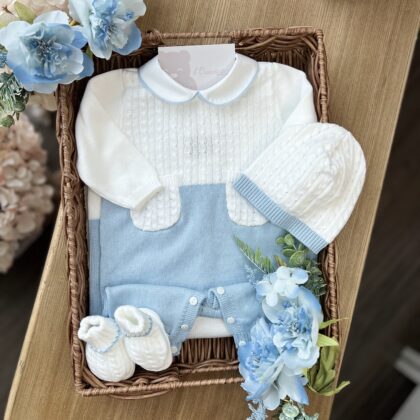 Coordinato nascita bimbo celeste e bianco trecce 4 Pz | Filo di cotone | 2953 | LCN