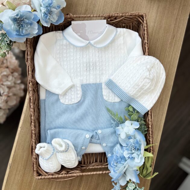 Coordinato nascita bimbo celeste e bianco trecce 4 Pz | Filo di cotone | 2953 | LCN