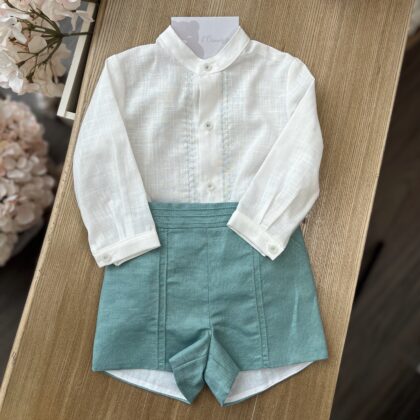 Completo bimbo con pant lino verde e camicia | 0358 | YD