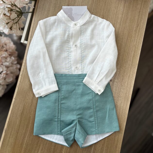 Completo bimbo con pant lino verde e camicia | 0358 | YD