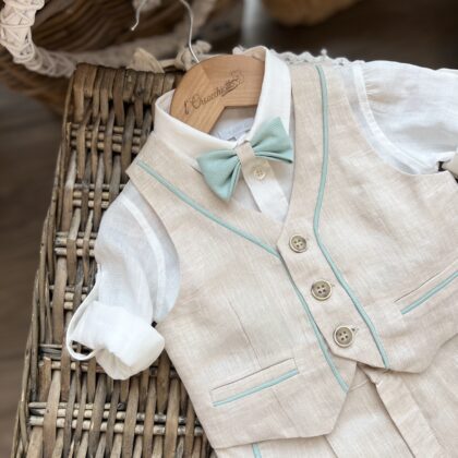 Completo Battesimo bimbo beige e verde 4Pz | F3436 | BA