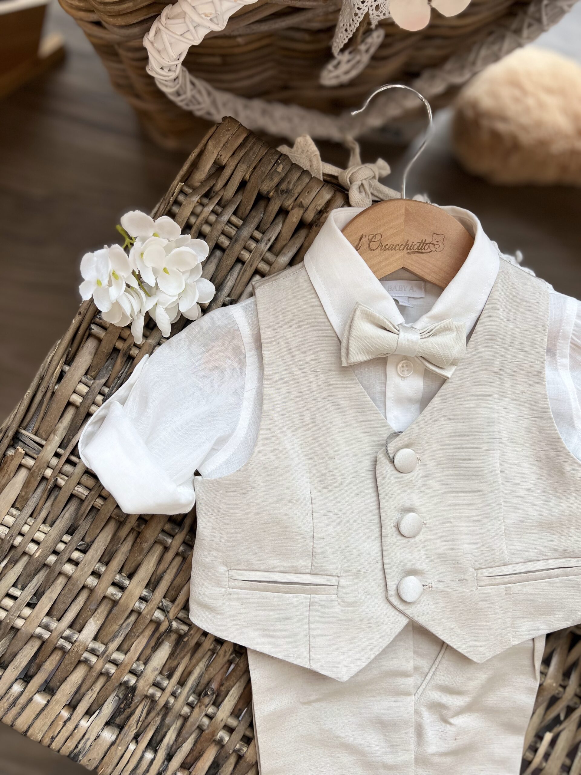 Completo Battesimo bimbo 4Pz beige | A3405 | BA - immagine 2