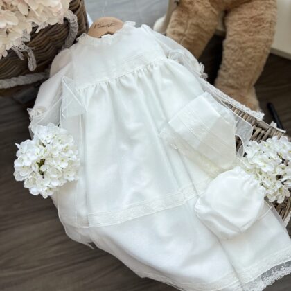 Abito Battesimo Lungo in organza ricamata con merletto fiori | 5710 | NS