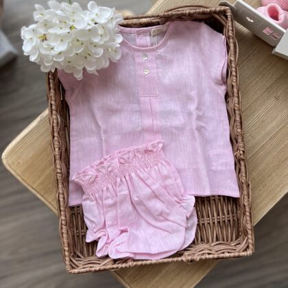Completo bimba in lino con camicia e copripanno | LN70G | BBG