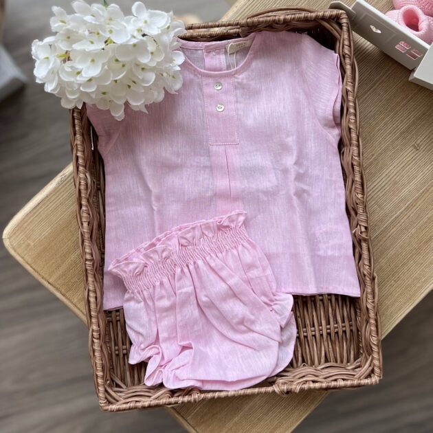 Completo bimba in lino con camicia e copripanno | LN70G | BBG