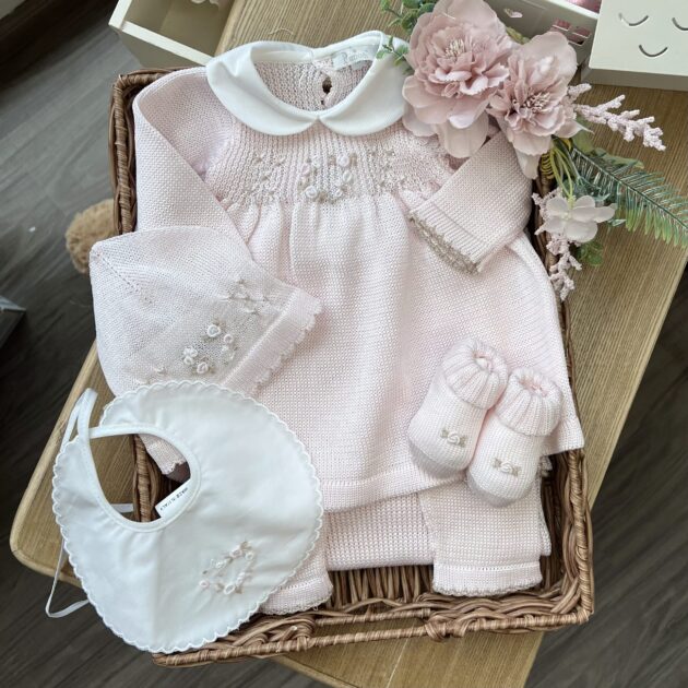 Coordinato nascita con cuore roselline 6 Pz con coprifasce | Filo di cotone | 3612.1 | PD