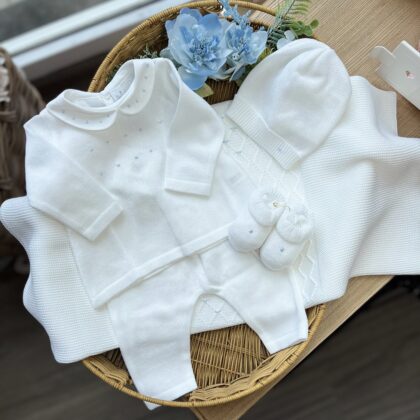 Coordinato nascita neonato bianco celeste | Filo di cotone | 245082R4B | PPC
