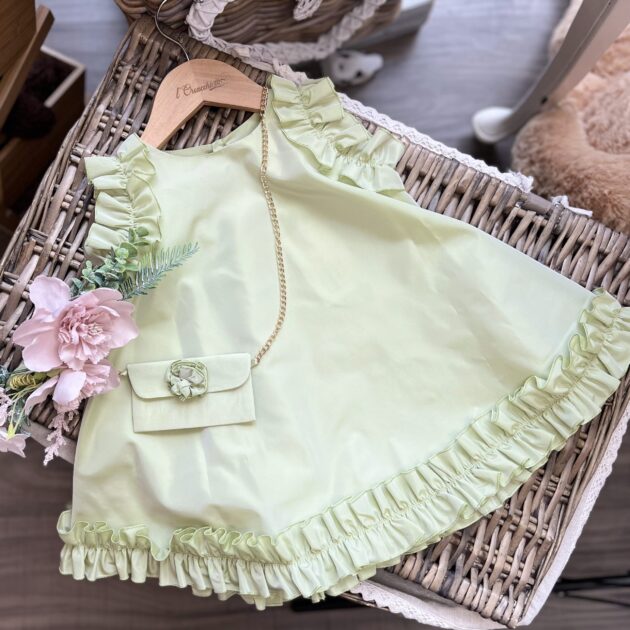 Abito bimba taffettà verde con borsetta | 1237 | LS