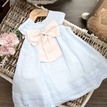 Abito bimba lino celeste e rosa | 1222 | LS