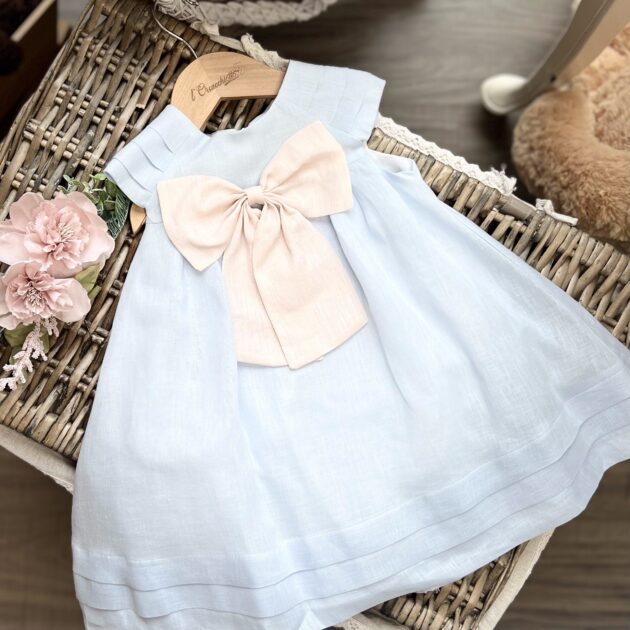 Abito bimba lino celeste e rosa | 1222 | LS