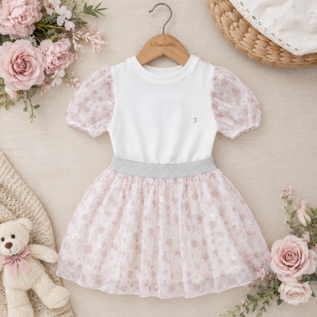 Completo bimba con gonna fiori e t-shirt 053 | JMKS