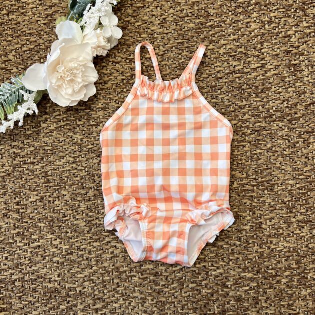 Costume bimba intero vichy arancio 23818 | CL