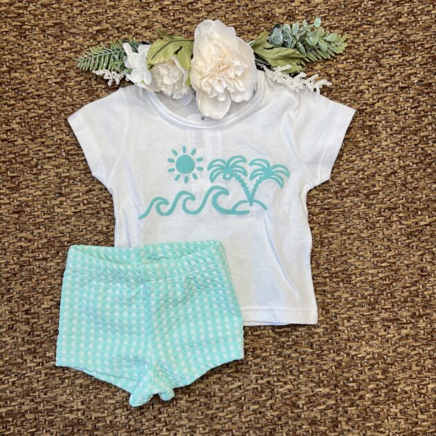 Completo t-shirt e costume vichy verde | 23070 | CL