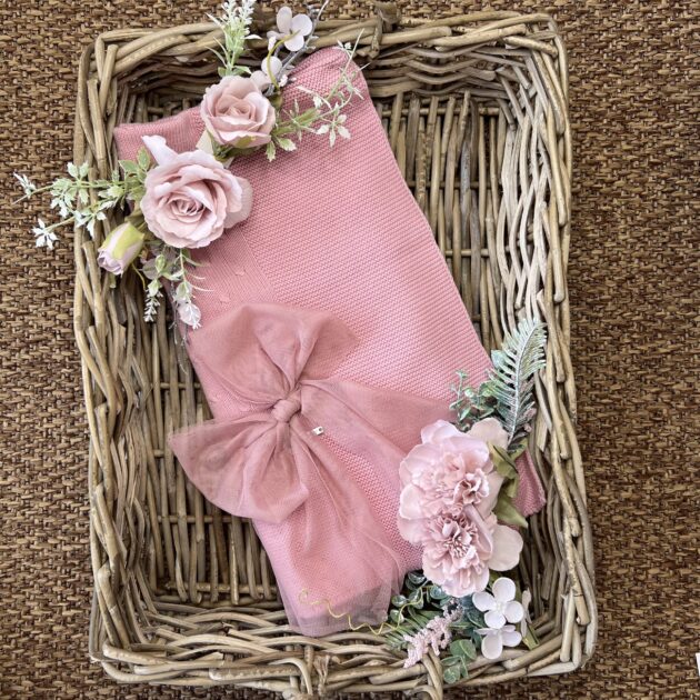 Coperta neonata punto nocciolina e fiocco tulle cipolla | 55.740.010 | CN
