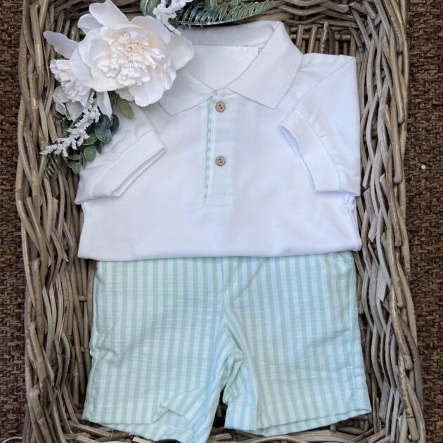 Completo bimbo con maglia polo vichy verde | 11306 | CL
