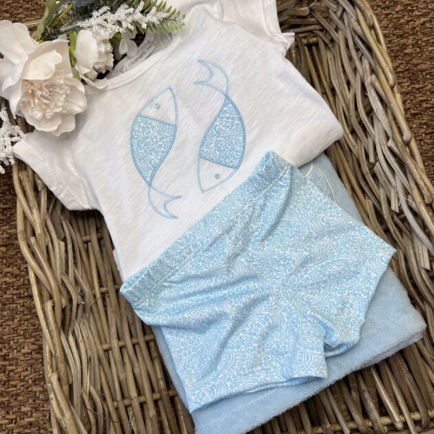 Completo mare bimbo costume + t-shirt pesci | 23068 | CL