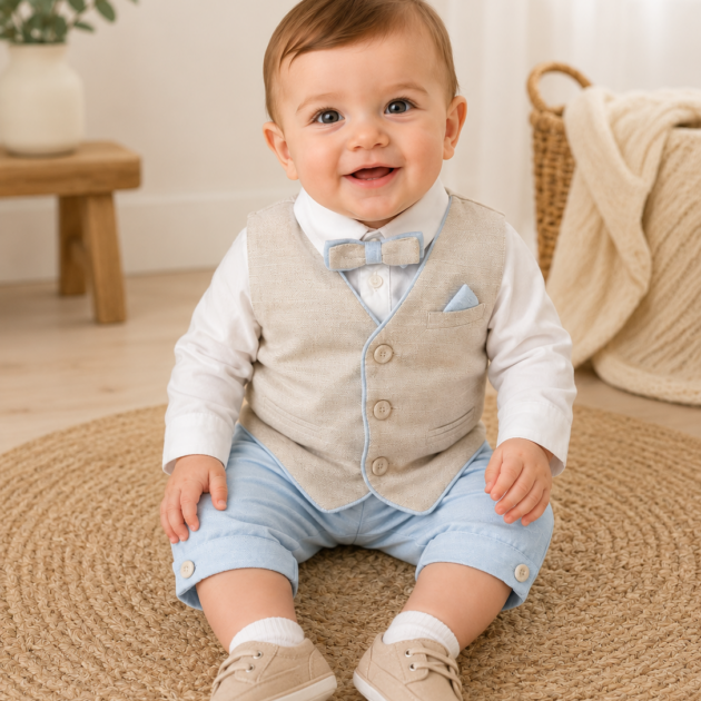 Completo Battesimo bimbo beige e celeste 4Pz | 61691-422 | DD