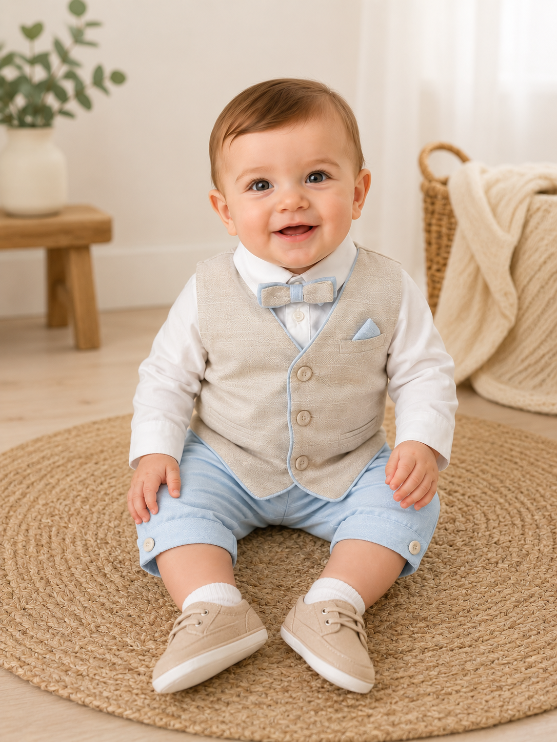Completo Battesimo bimbo beige e celeste 4Pz | 61691-422 | DD