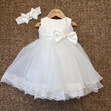 Abito battesimo bimba con fiocco e fascia Clotilde  | LPE