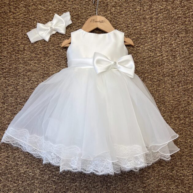 Abito battesimo bimba con fiocco e fascia Clotilde  | LPE