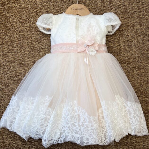 Abito battesimo bimba rosa pesca con fascia | Letizia | LPE