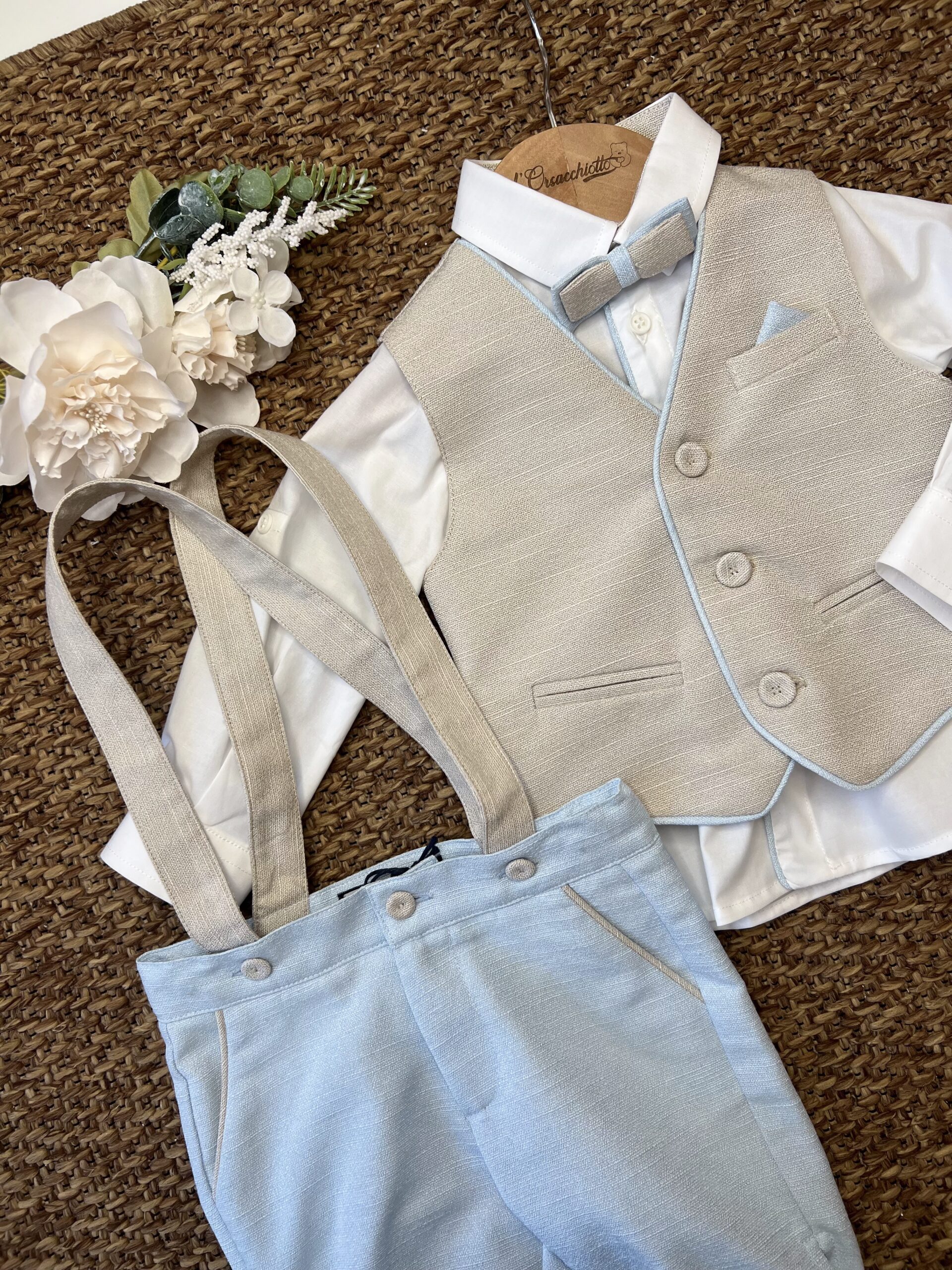 Completo Battesimo bimbo beige e celeste 4Pz | 61691-422 | DD - immagine 2