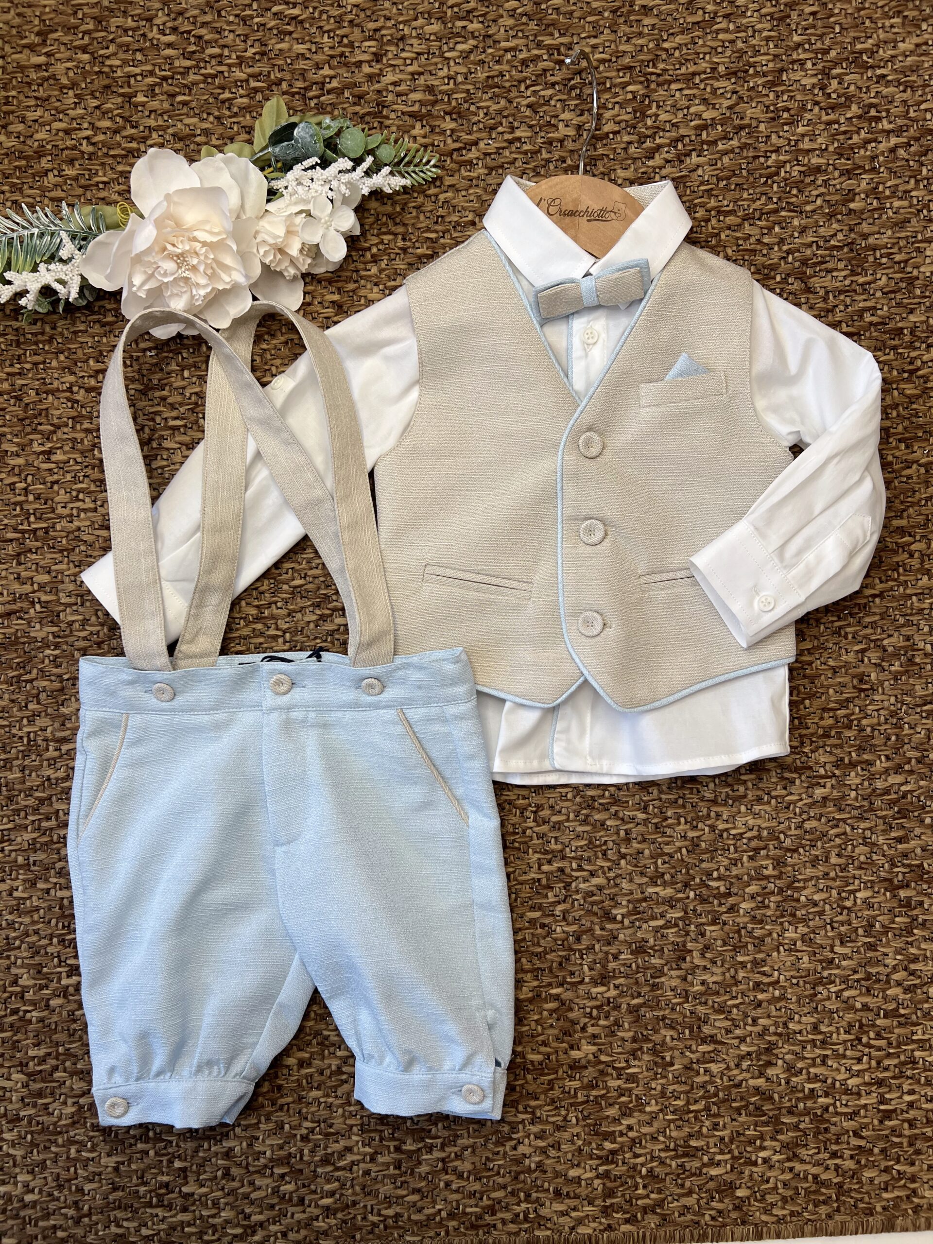 Completo Battesimo bimbo beige e celeste 4Pz | 61691-422 | DD - immagine 3