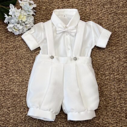 Completo Battesimo bimbo bianco con Pant.corto e bretelle | 26B74 IM