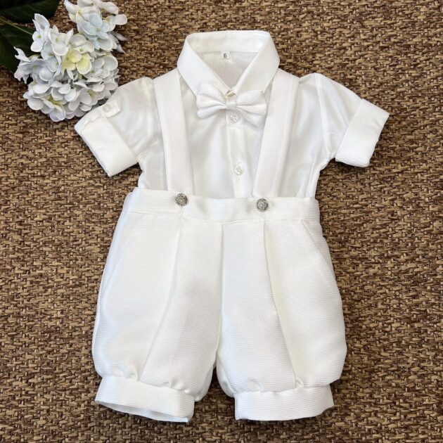 Completo Battesimo bimbo bianco con Pant.corto e bretelle | 26B74 IM